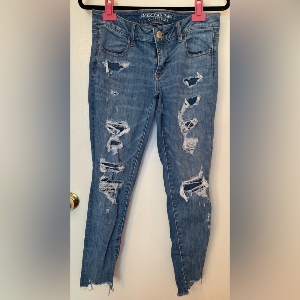 American Eagle Outfitters Women's Ripped Blue Skinny Jeans